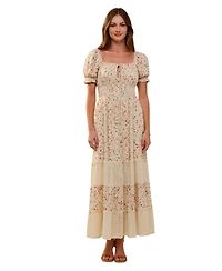 Modenaire Women's Floral Puff-Sleeve Smocked-Waist Maxi Dress