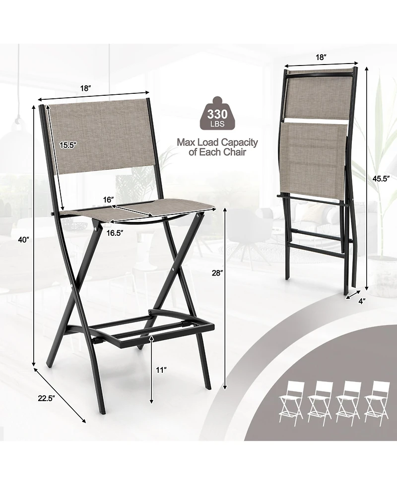 Gymax Folding Bar Stools Set of 4 Patio Sling Chairs w/ Backrest Humanized Footrest