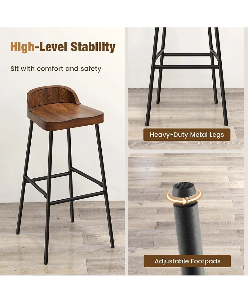 Gymax Set of 2 Industrial 29'' Bar Stool Bar Height Saddle Seat Kitchen Stool Low Back
