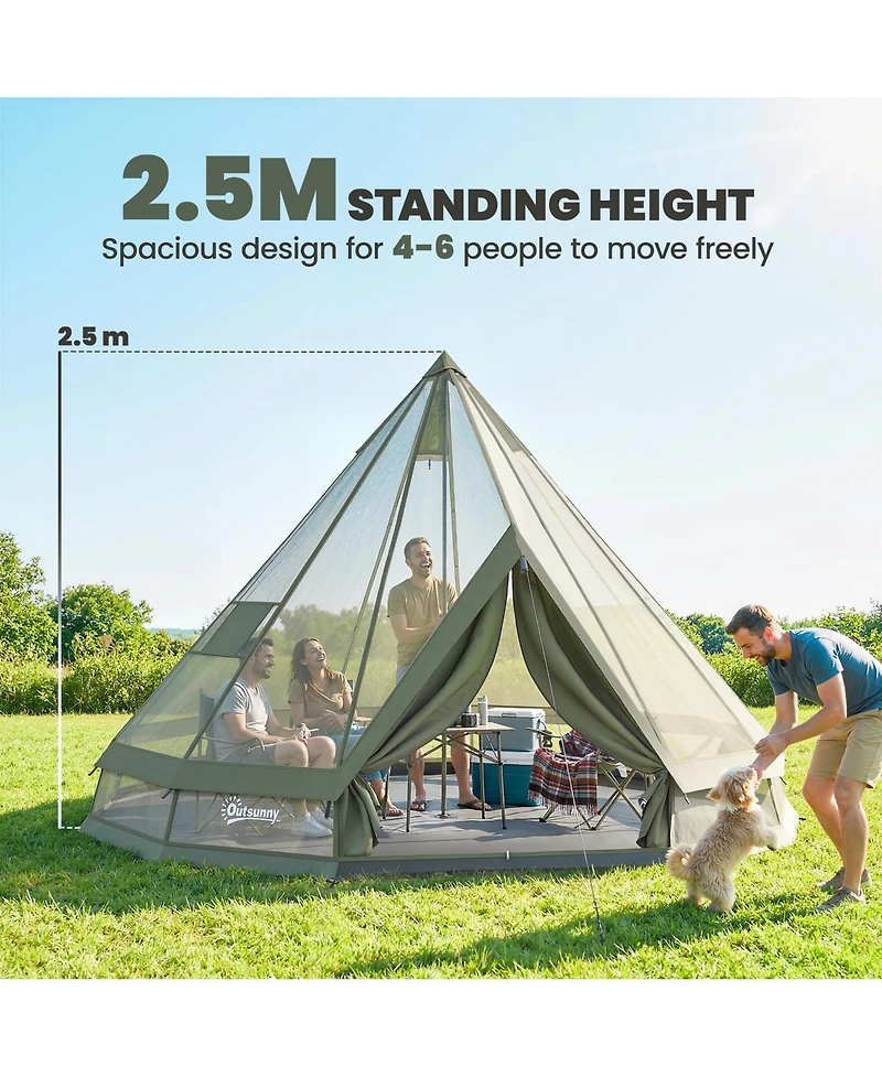 Outsunny Teepee Tent Waterproof for 4-6 People , Army