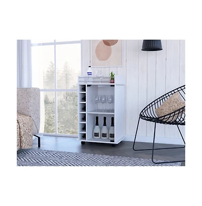 Flynama Bar Cart with 1 Cabinet with Casters White Finish