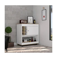 Flynama Light Oak/White Bar Cart with 6 Bottle Cubbies, 1 Cabinet and 4 Casters