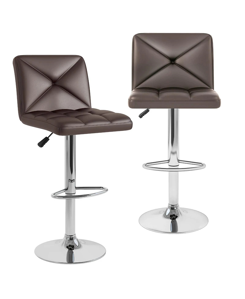Sugift Pu Leather Upholstered Bar Stools Set of 2 with Back and Adjustable Height