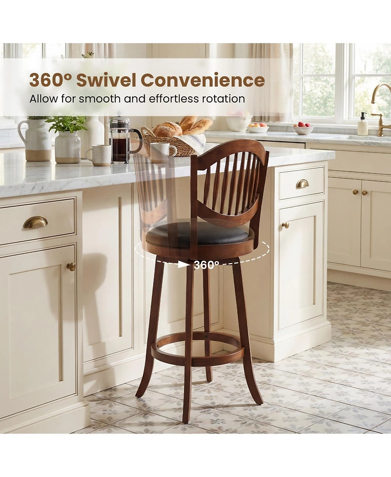 Sugift Swivel Bar Stools Set of 2 with Backrest and Wood Frame-30 Inches