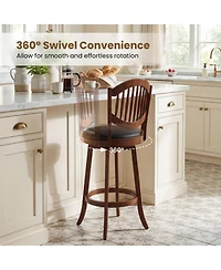 Sugift Swivel Bar Stools Set of 2 with Backrest and Wood Frame-30 Inches