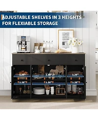 gaomon 55inch Buffet Cabinet with Drawers-Large Sideboard Buffet Storage Cabinet with Shelves and Doors-Minimalist