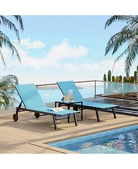 gaomon Outdoor Chaise Lounge Chairs with Wheels & Side Table Set of 3, 5-Position Adjustable Backrest Poolside