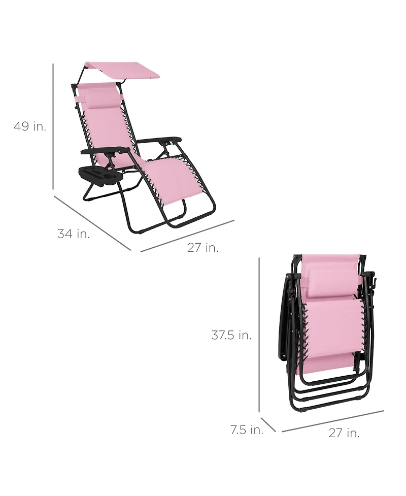 Best Choice Products Folding Zero Gravity Recliner Patio Lounge Chair w/ Canopy Shade, Headrest, Tray
