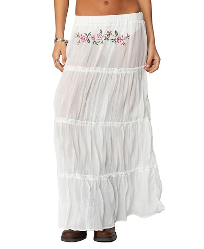 Edikted Women's Tai Embroidered Tiered Maxi Skirt