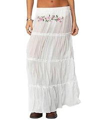 Edikted Women's Tai Embroidered Tiered Maxi Skirt