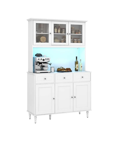 Gouun 77 in Kitchen Pantry Storage Cabinet with Led Lights and Power Outlets