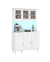 Gouun 77 in Kitchen Pantry Storage Cabinet with Led Lights and Power Outlets