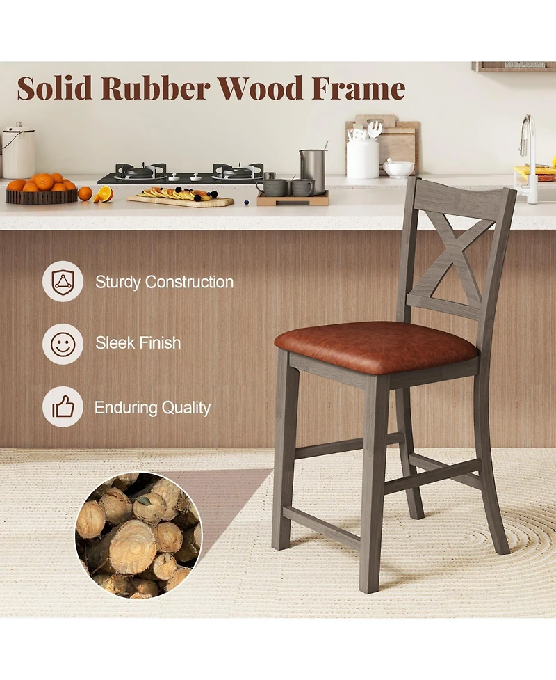 Sugift Bar Stools Set of 2 with Cross Back and Faux Leather Upholstered Seat