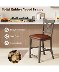 Sugift Bar Stools Set of 2 with Cross Back and Faux Leather Upholstered Seat