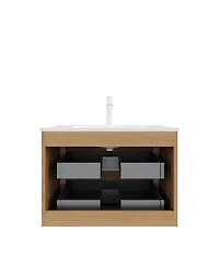 Sillysis Wall Mounted Bathroom Vanity, Integrated Ceramic Sink, Modern 2 Soft Close Drawers, Pre-Assembled