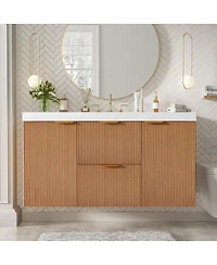 Sillysis Sink Bathroom Vanity Wall Mounted, Soft Close Drawers, Ample Storage, Smc Countertop and Wood Grain Mdf Cabinet