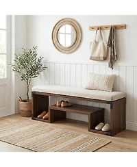 Tribesigns Shoe Storage Bench with Cushion 47 Entryway Bench with Storage Shelf and Removable Padded Sea