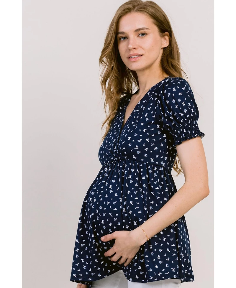 Hello Miz Maternity Floral Empire Waist Wrap Nursing Top