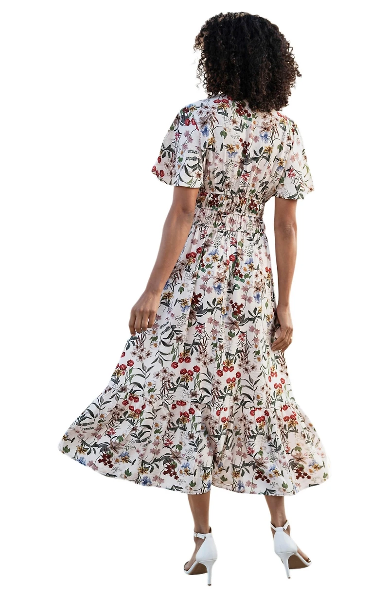 Yumi Women's Botanical Print Viscose Midi Dress