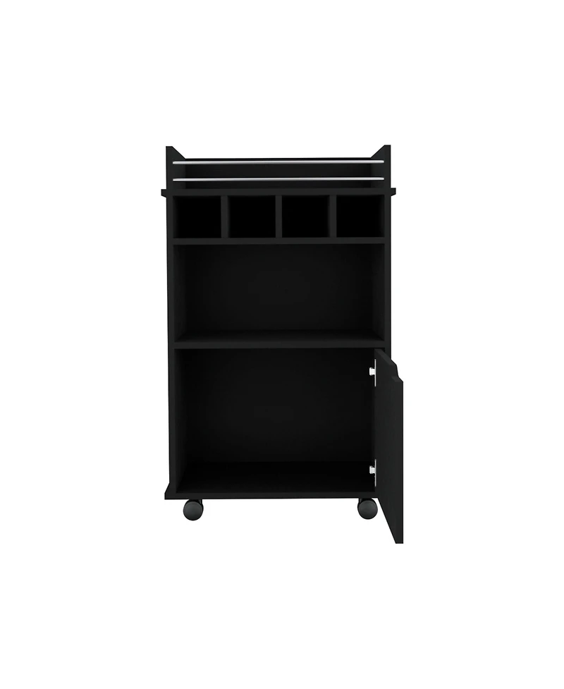 flynama 35 Inch Bar Cart with 2 Shelves, 4 Wine Cubbies and 1 Cabinet