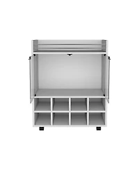 flynama 32 Inch Bar-Coffee Cart with 8 Bottle Racks and Glass Door