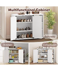 Sugift 3-Tier Shoe Cabinet with Doors with Adjustable Open Shelves for Entryway