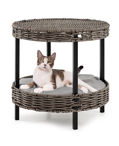 Cozito Cat Nest 2-Tier Rattan with Removable Padded Cushion