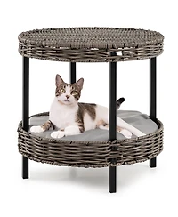 Cozito Cat Nest 2-Tier Rattan with Removable Padded Cushion