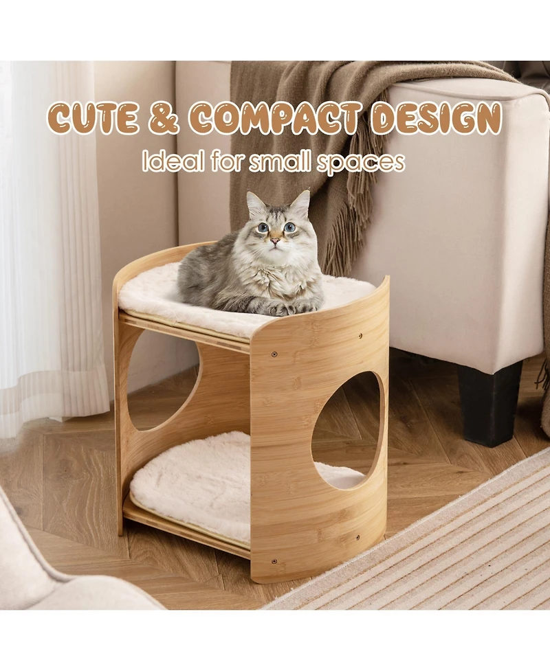 Cozito Cat Tree 2-Tier Small with Natural Bamboo Frame Dual Beds