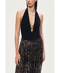 Nocturne Women's Deep V Halter Detail Blouse