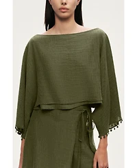 Nocturne Women's Cropped Boat-Neck Blouse