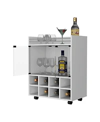 flynama 8-Bottle Rack Bar Cart with Double Glass Door Cabinet