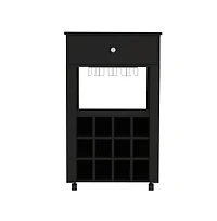 flynama Bar Cart with 12 Built-in Wine Rack, 8-Glass Rack and Spacious Drawer
