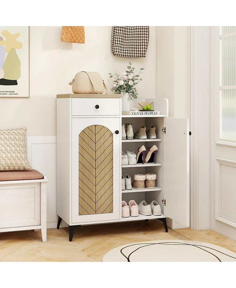 Sugift 2-Door Shoe Rack Organizer with Drawer and 6 Removable Shelves