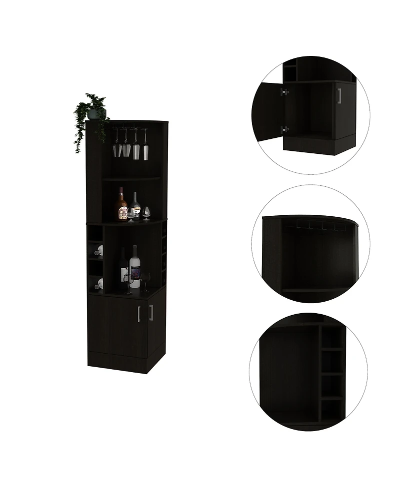 flynama Corner Bar Cabinet with 8 Bottle Cubbies, 2 Doors and 12 Wine Glass Rack