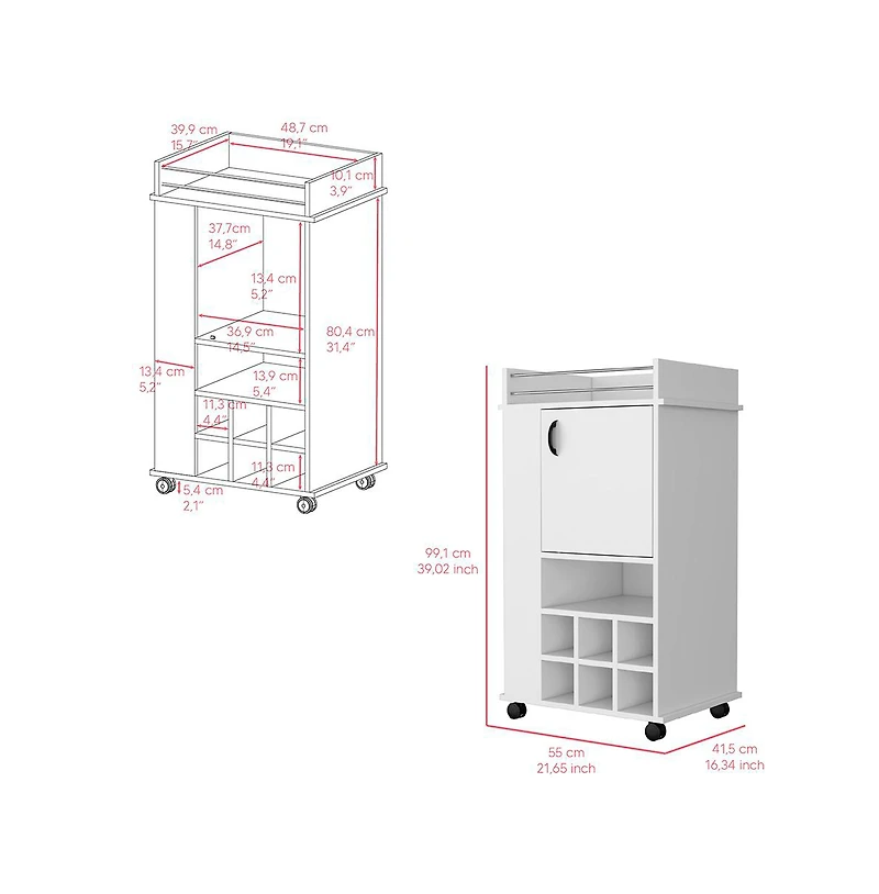flynama Bar Cart 21.65" W x 16.34" D with 1 Cabinet with Casters.