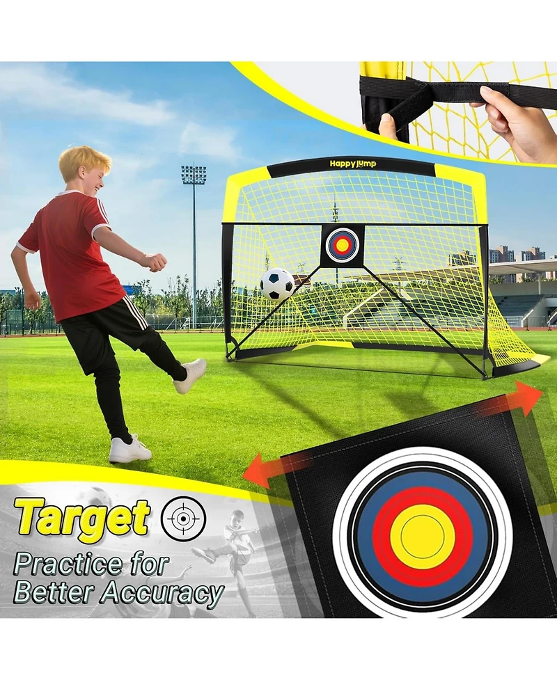 Bearwill 7x5 Ft Portable Soccer Goal with Target Board Agility Markers Pump Ball Training Bundle for Youth Players Ages 6 to 14