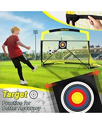 Bearwill 7x5 Ft Portable Soccer Goal with Target Board Agility Markers Pump Ball Training Bundle for Youth Players Ages 6 to 14
