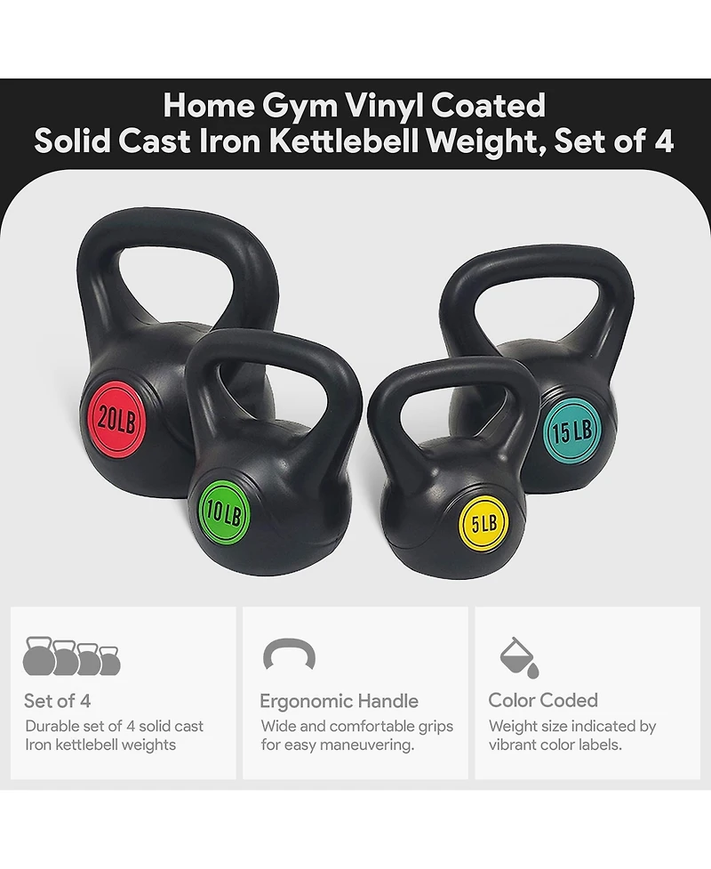 BalanceFrom Fitness Home Gym Vinyl Coated Solid Cast Iron Kettlebell Weight Set