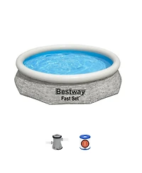 Bestway Fast Set 10' x 26" Stacked Stone Inflatable Swimming Pool Outdoor Set