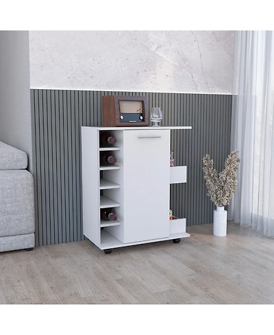 flynama Rolling Bar Cart with 2 Side Storage Shelves, 6 Wine Bottle Rack and Casters