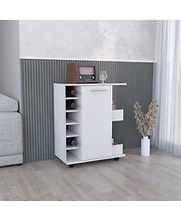 flynama Rolling Bar Cart with 2 Side Storage Shelves, 6 Wine Bottle Rack and Casters