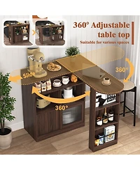 flynama Modern Bar Cabinet with Rotating Top and Ribbed Glass Doors