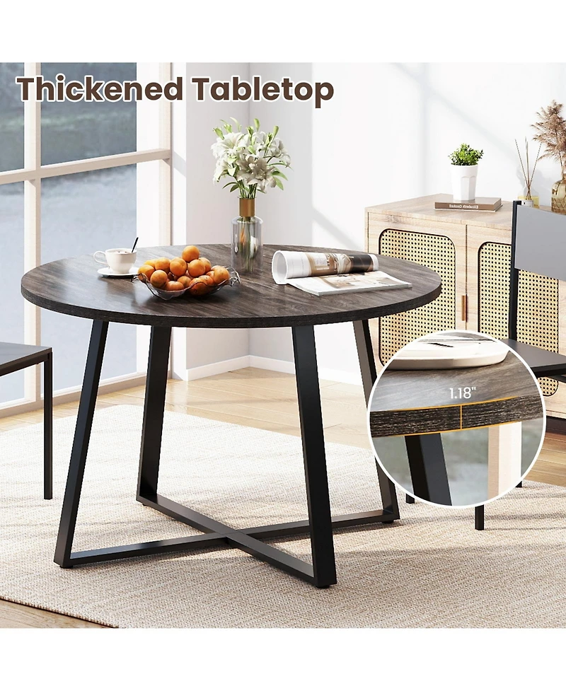 Sugift 47 Inch Round Dining Table with Stable X-shaped Base and Round Thickened Tabletop.