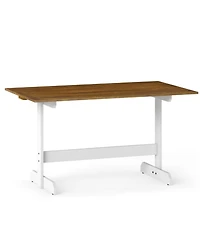 Sugift 55 Inch Dining Table for 4-6 People Rectangular Kitchen Table with Solid Wood Trestle Base.