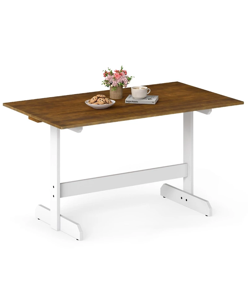 Sugift 55 Inch Dining Table for 4-6 People Rectangular Kitchen Table with Solid Wood Trestle Base.