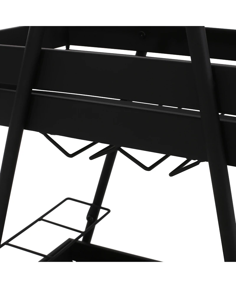flynama Rex Modern Industrial Iron Frame Bar Cart with Wine Holders