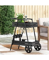 flynama Rex Modern Industrial Iron Frame Bar Cart with Wine Holders