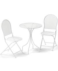 Sugift 3 Piece Metal Bistro Patio Round Table and 2 Folding Chairs Set