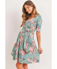 Hello Miz Maternity Floral Wrap Dress with Tie Waist Nursing Friendly